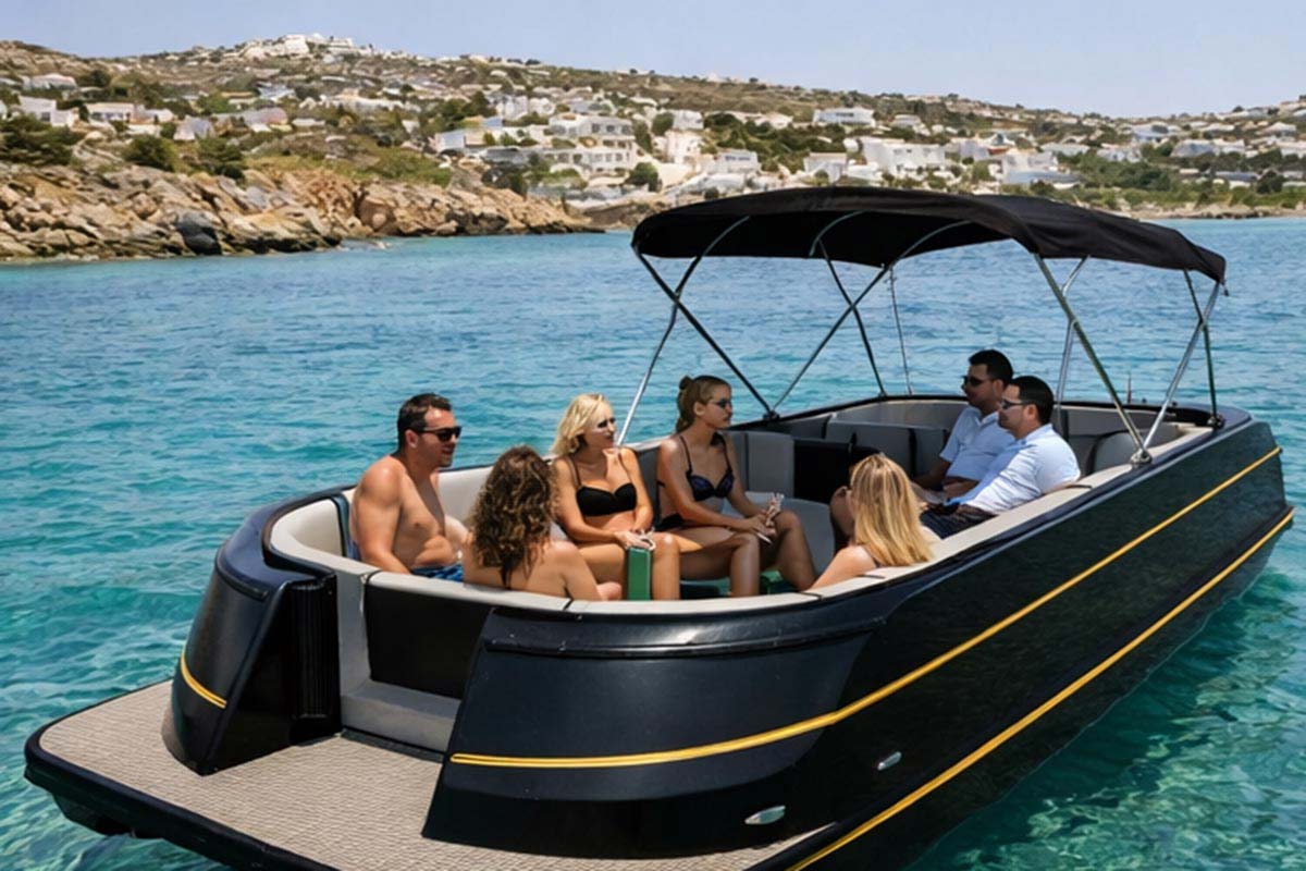 Private Cruises Paros | Luxury Pontoon in Naoussa Bay